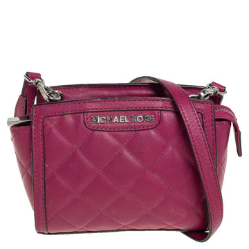 MICHAEL KORS Fuchsia Quilted Leather Mini Selma Crossbody Bag