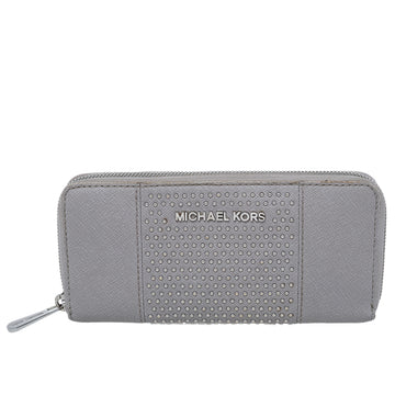 MICHAEL KORS Grey Saffiano Leather Micro Stud Travel Zip Around Wallet