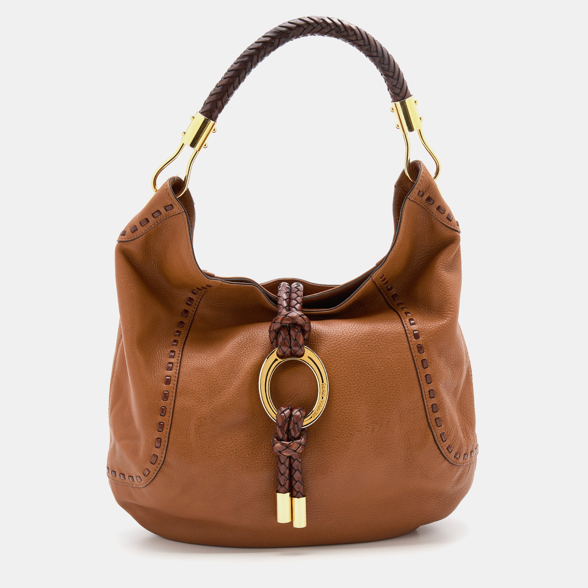 MICHAEL KORS Brown Leather Braided Handle Hobo