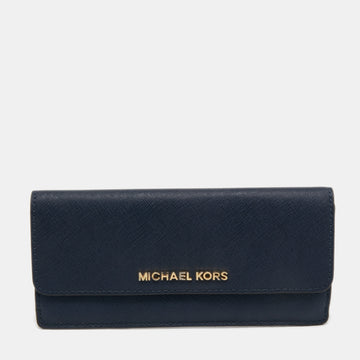 MICHAEL KORS Blue Leather Jet Set Travel Wallet