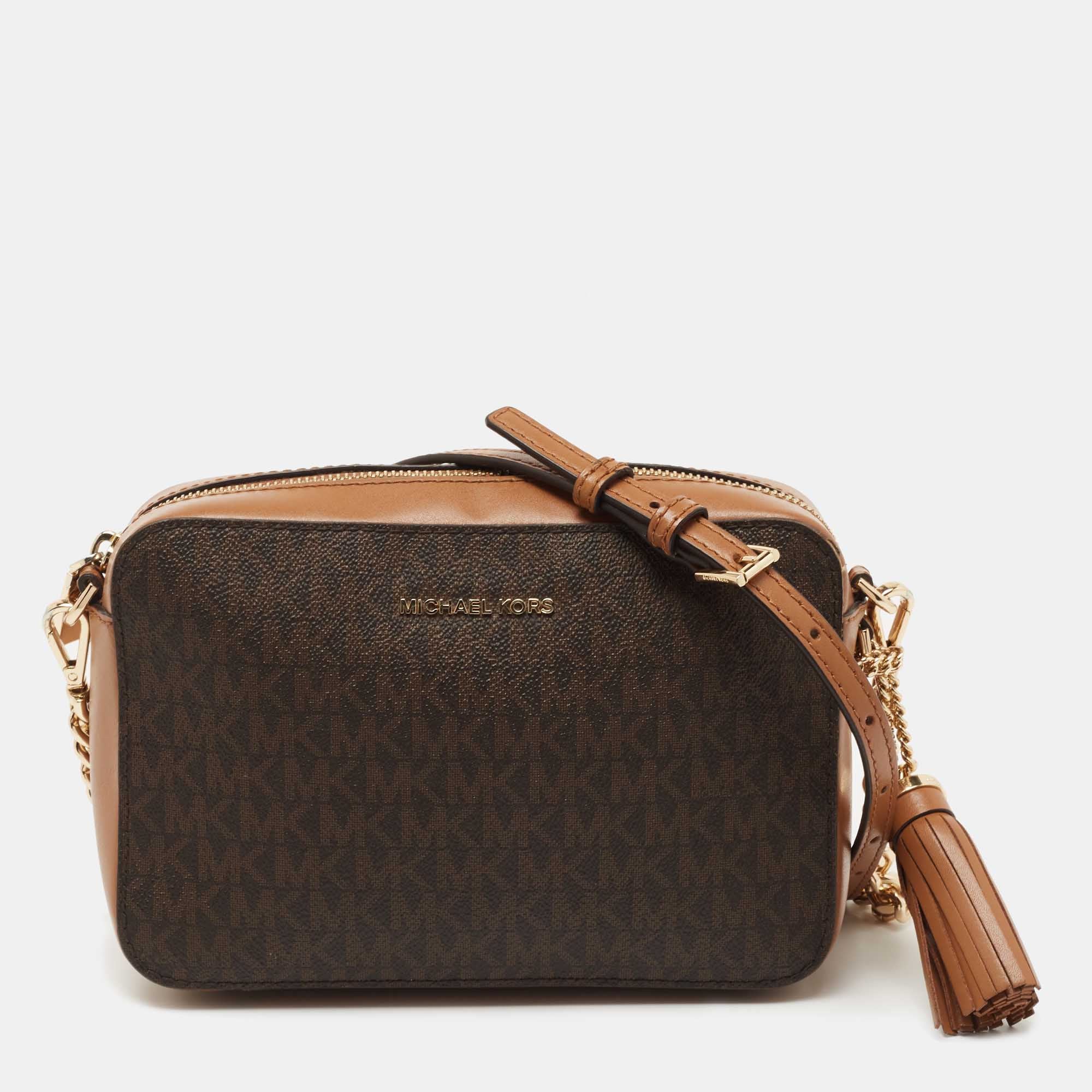 MICHAEL KORS Brown Tan Signature Coated Canvas and Leather