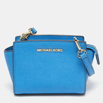 MICHAEL KORS Light Blue Leather Mini Selma Crossbody Bag