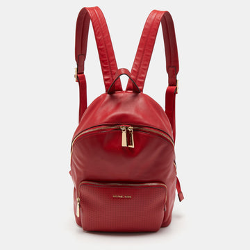MICHAEL KORS Red Faux Leather Perforated front Pocket Backpack