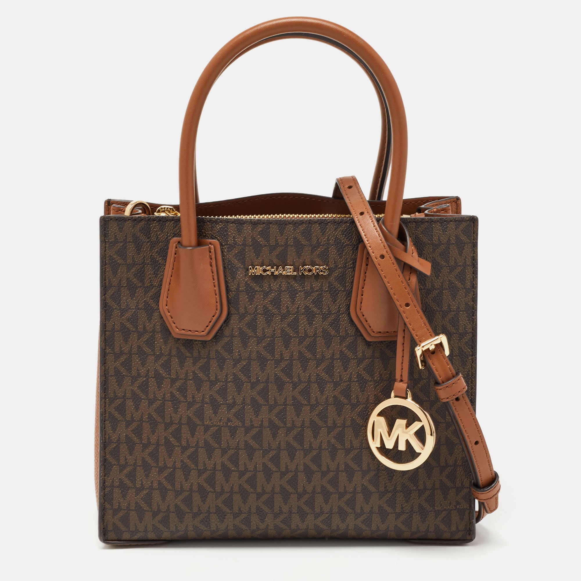 MICHAEL KORS Brown Tan Signature Coated Canvas and Leather