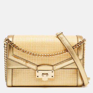 MICHAEL KORS Gold Straw and Leather Kinsley Shoulder Bag