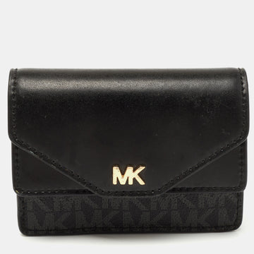 MICHAEL KORS Black/Grey Signature Coated Canvas and Leather Card Case