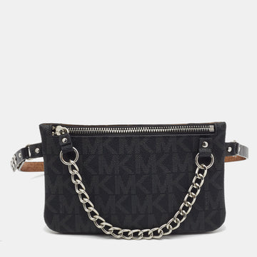 MICHAEL KORS Black Signature Coated Canvas Chain Fanny Belt Bag