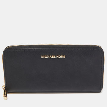 MICHAEL KORS Black Leather Bedford Zip Around Wallet