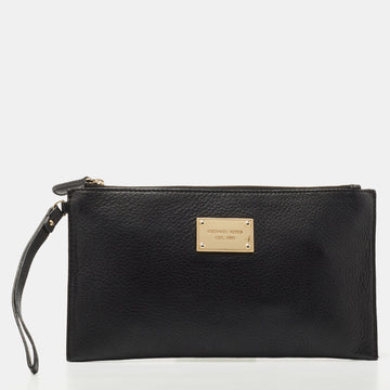 MICHAEL KORS Black Leather Wristlet Pouch