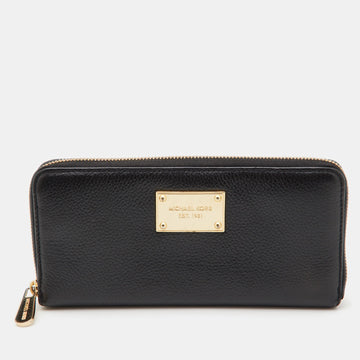 MICHAEL KORS Black Leather Zip Around Continental Wallet