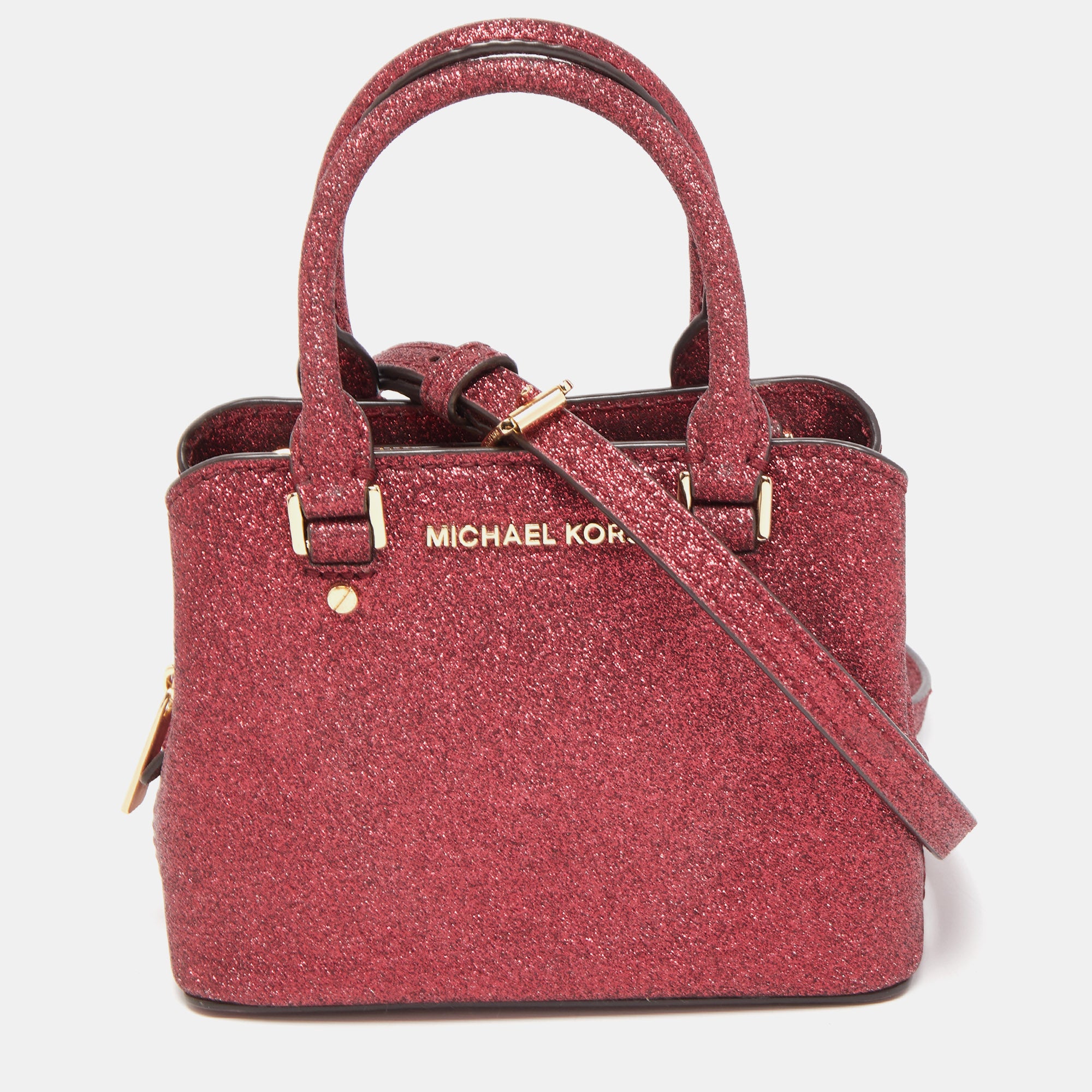 MICHAEL KORS Red Glitter Fabric XS Savannah Top Handle Bag