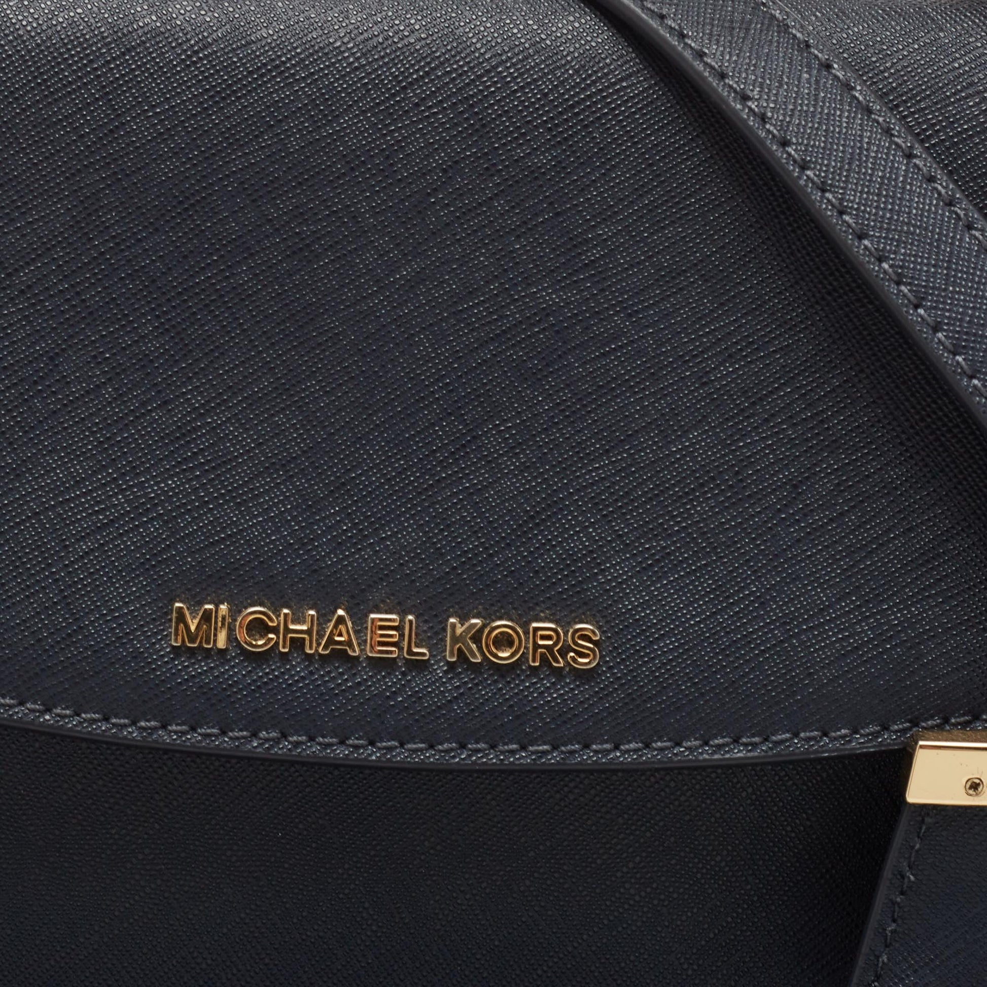 Michael Kors Navy Blue Saffiano Leather Small Ava Top Handle Bag - ShopStyle
