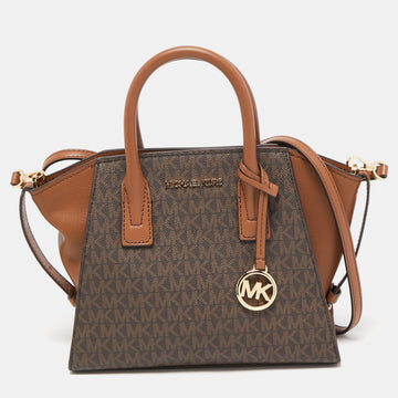 MICHAEL KORS Brown Signature Coated Canvas and Leather Small Avril Satchel