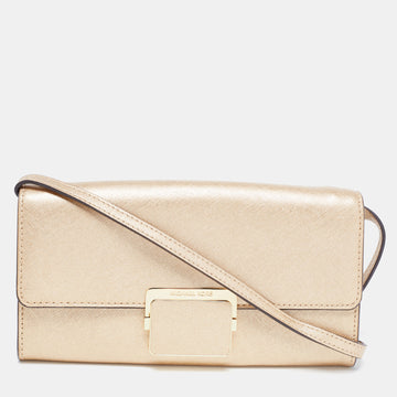 MICHAEL KORS Gold Saffinao Leather Flap Crossbody Bag