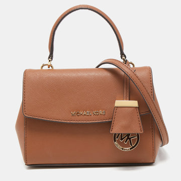 MICHAEL KORS Brown Saffiano Leather Mini Ava Top Handle Bag