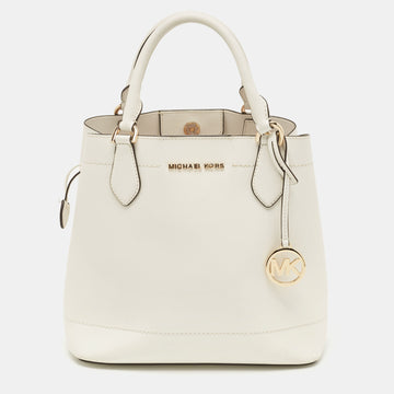 MICHAEL KORS White Leather Eden Drawstring Satchel