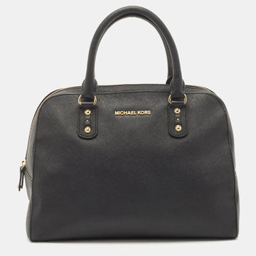 MICHAEL KORS Black Saffiano Leather Zip Satchel