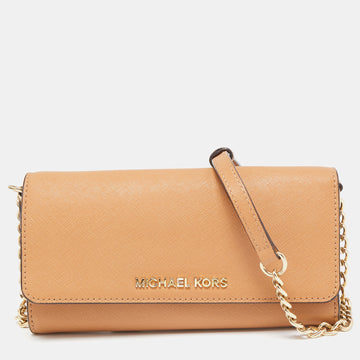 MICHAEL KORS Beige Leather Jet Set Travel Wallet On Chain