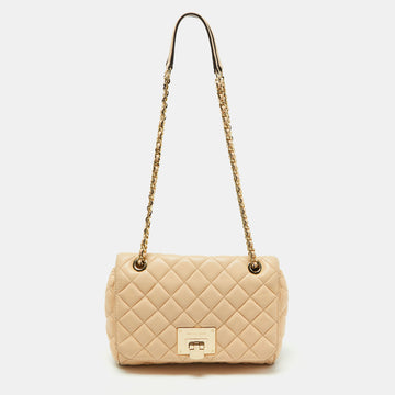 MICHAEL KORS Beige Quilted Leather Sloan Studded Chain Shoulder Bag