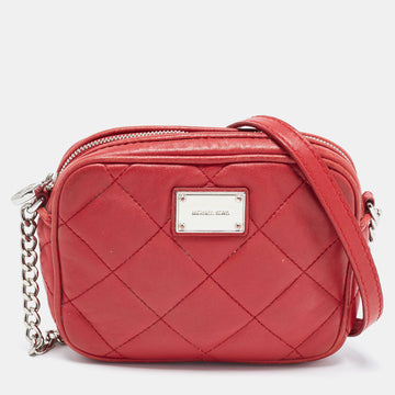 MICHAEL KORS Red Quilted Leather Camera Shoulder Bag