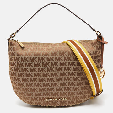 MICHAEL KORS Beige Signature Canvas Bedford Hobo