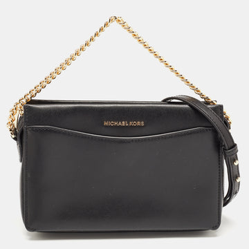 MICHAEL KORS Black Leather Jet Set Zip Chain Crossbody Bag