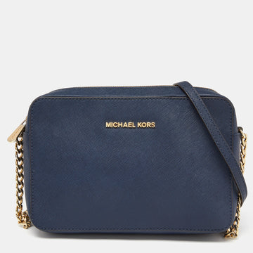 MICHAEL KORS Blue Saffiano Leather Jet Set Camera Crossbody Bag