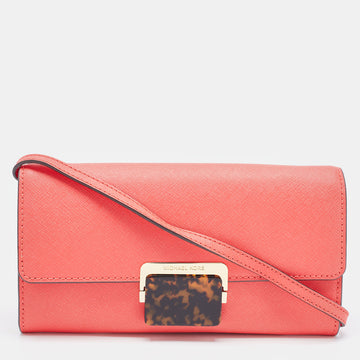 MICHAEL KORS Coral Saffiano Leather Cynthia Clutch