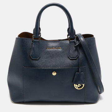 MICHAEL KORS Navy Blue Leather Front Pocket Tote