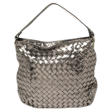 MICHAEL MICHAEL KORS Metallic Silver Woven Leather Newbury Hobo