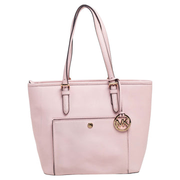 MICHAEL MICHAEL KORS Pink Leather Jet Set Snap Pocket Tote