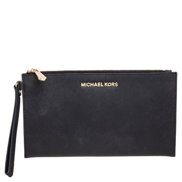 MICHAEL MICHAEL KORS Black Leather Jet Set Wristlet Pochette