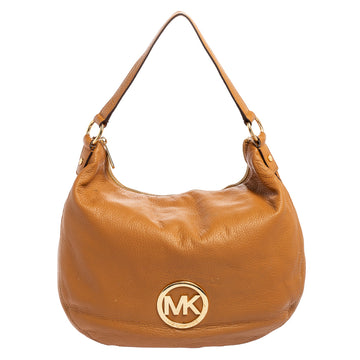 MICHAEL MICHAEL KORS Caramel Brown Leather Logo Zip Hobo