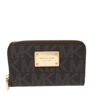 MICHAEL MICHAEL KORS Signature Coated Canvas Logo Zip Around Wristlet Wallet