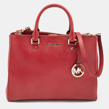 MICHAEL MICHAEL KORS Red Leather Jet Set Double Zip Tote