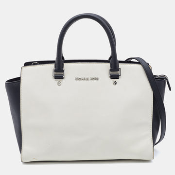 MICHAEL MICHAEL KORS White/Black Leather Selma Satchel