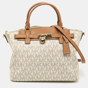 MICHAEL MICHAEL KORS White Coated Canvas and Leather Hamilton Satchel