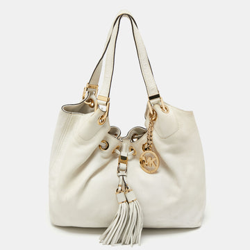 MICHAEL MICHAEL KORS Off White Leather Large Camden Drawstring Shoulder Bag