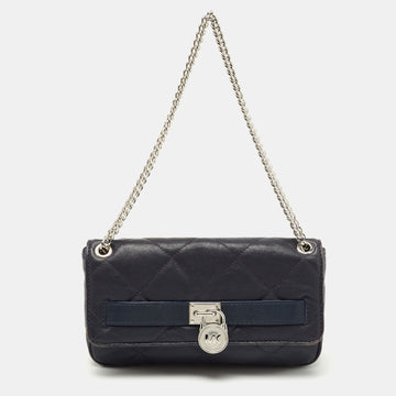 MICHAEL MICHAEL KORS Navy Blue Quilted Leather Hamilton Chain Shoulder Bag