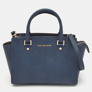 MICHAEL MICHAEL KORS Dark Blue Saffiano Leather Medium Selma Satchel