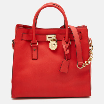 MICHAEL MICHAEL KORS Orange Saffiano Leather Hamilton North South Tote