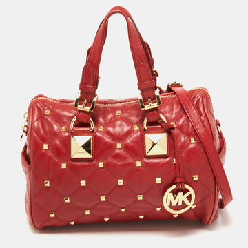 MICHAEL MICHAEL KORS Red Quilted Studded Leather Grayson Satchel