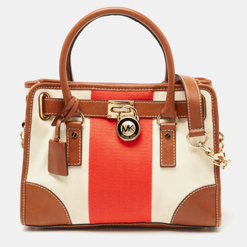 MICHAEL MICHAEL KORS Tricolor Canvas and Leather East West Hamilton Tote