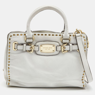 MICHAEL MICHAEL KORS White Leather Studded Hamilton Tote