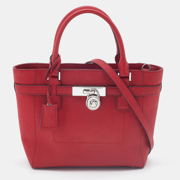 MICHAEL MICHAEL KORS Red Saffiano Leather Hamilton Traveller Messenger Bag