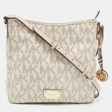 MICHAEL MICHAEL KORS Off White/Beige Signature Coated Canvas Crossbody Bag