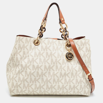 MICHAEL MICHAEL KORS Off White Signature Coated Canvas Cynthia Tote