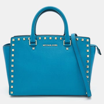 MICHAEL MICHAEL KORS Blue Leather Studded Selma Satchel