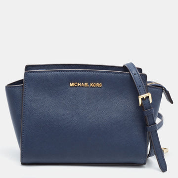 MICHAEL MICHAEL KORS Blue Saffiano Leather Small Selma Crossbody Bag