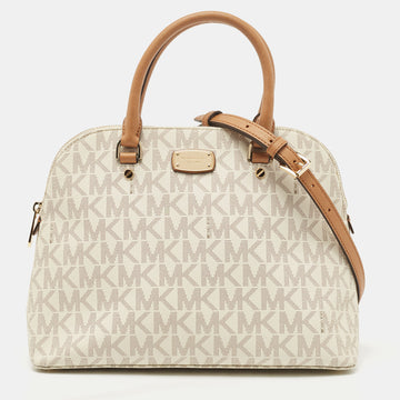 MICHAEL MICHAEL KORS Off-White Signature Coated Canvas Cindy Dome Satchel